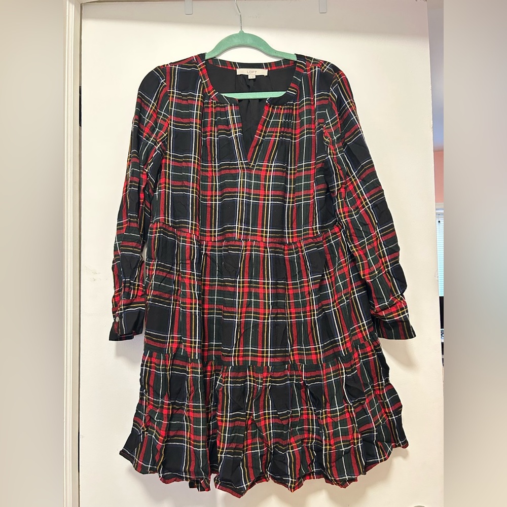 LOFT plaid babydoll dress - size M